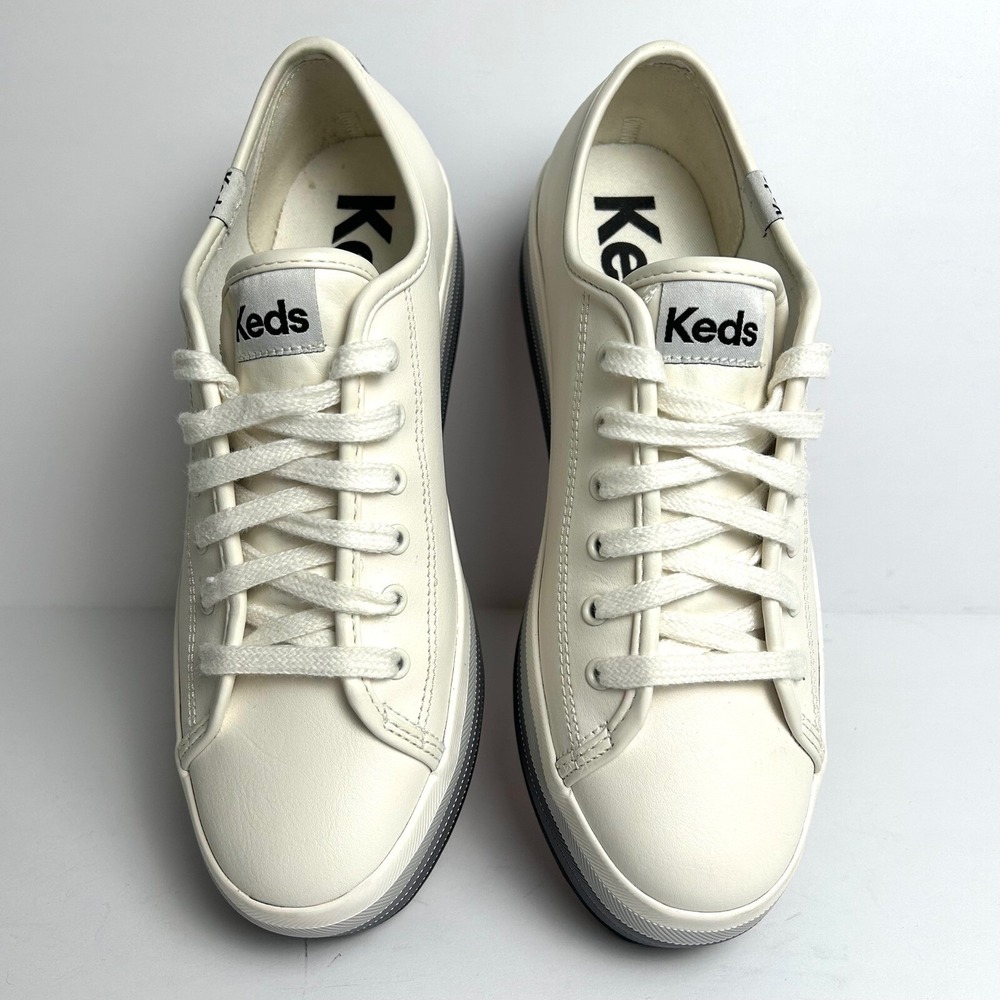 Keds Platform Lace Up Sneakers‎ Striped Sole Casual Shoes Women's 7 ivory/gray